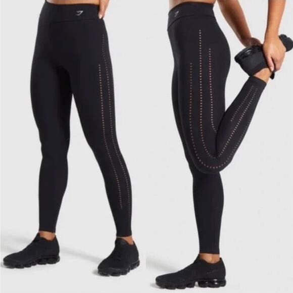Gymshark Pants - Gymshark Laser Cut Tights Leggings Solid Black M Dry High Rise Contour Seams
